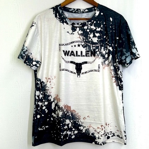 Gildan - Morgan Wallen Cowboy Steer Skull Leppard Bleach T Shirt Size Medium - Picture 7 of 10